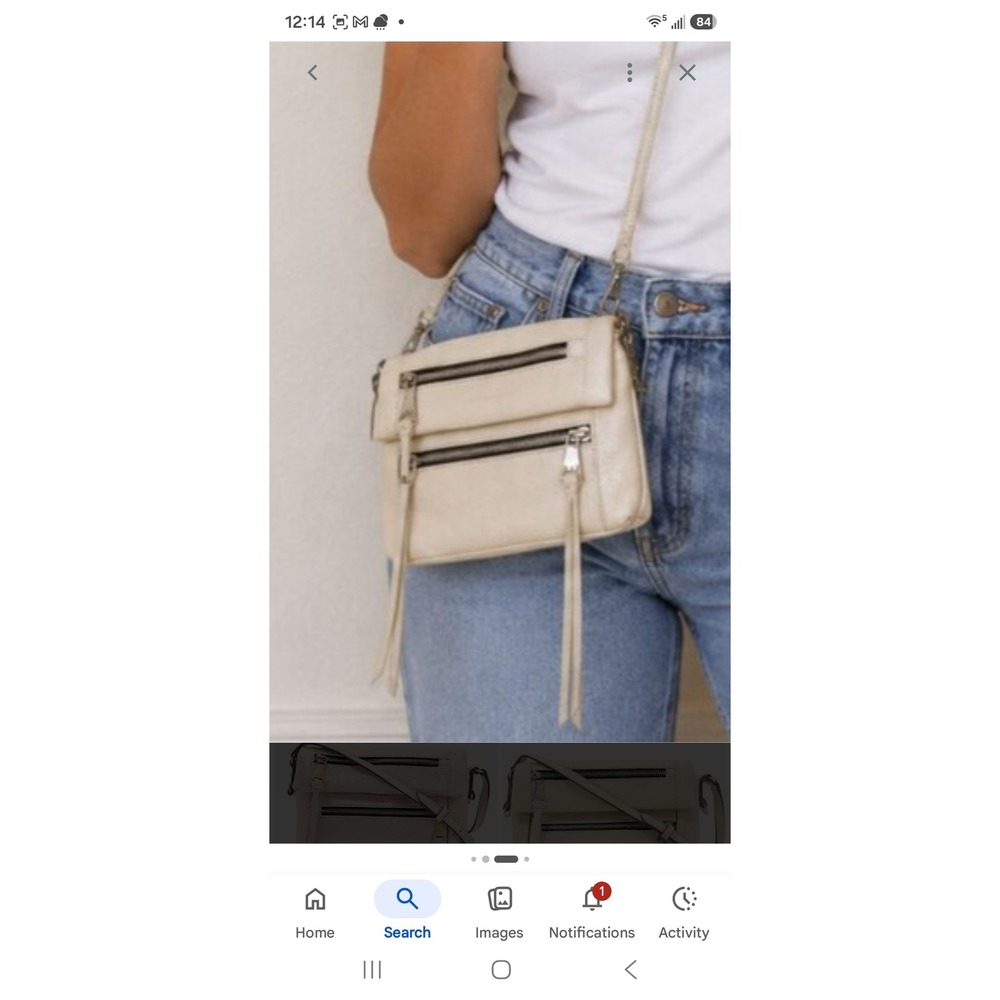 Aimee Kestenberg Metallic Champagne Leather Crossbody Bag Gold Hardware Flap Zip